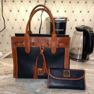 Dooney and Bourke Navy and Brown Purse with Red interior
